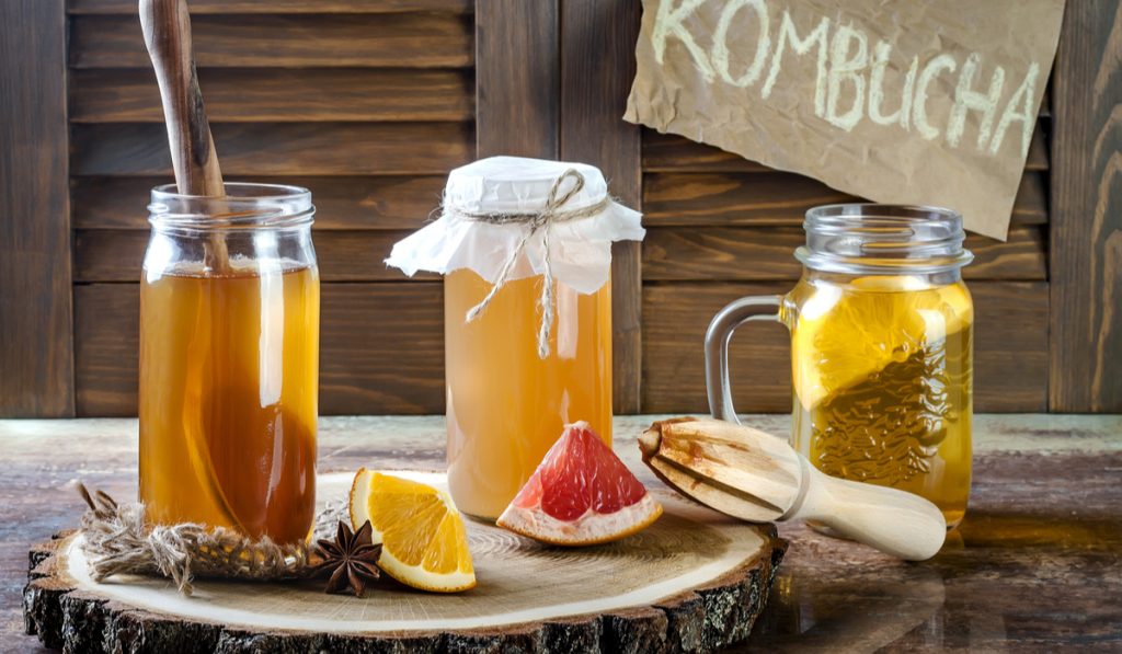 homemade fermented raw kombucha tea different flavor 