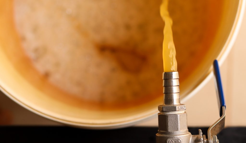 transferring golden yellow beer fermentation tank 